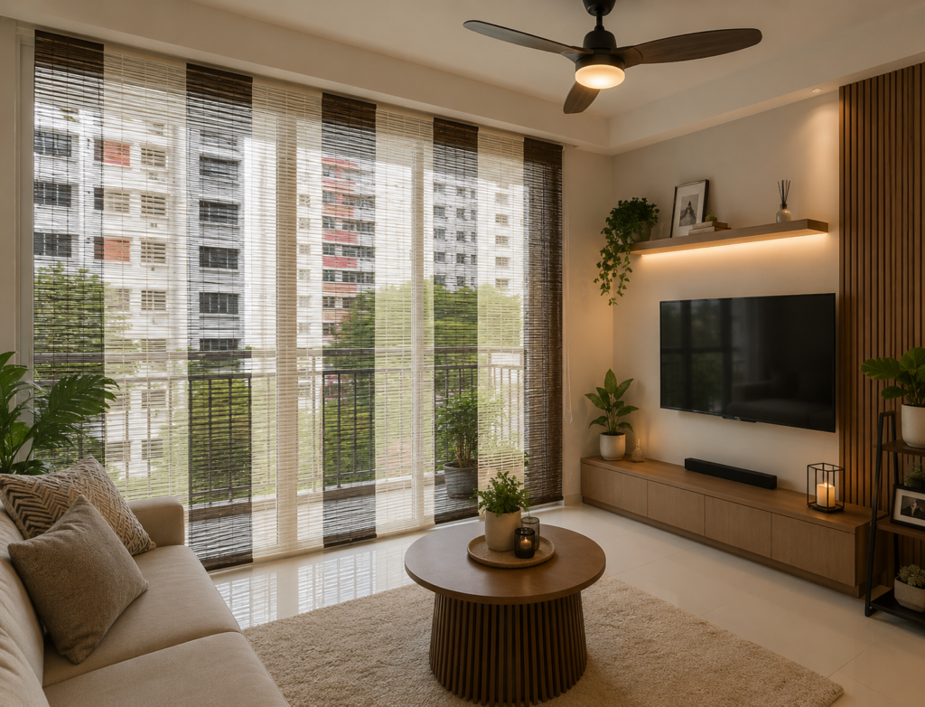 Bamboo blinds with warm natural texture