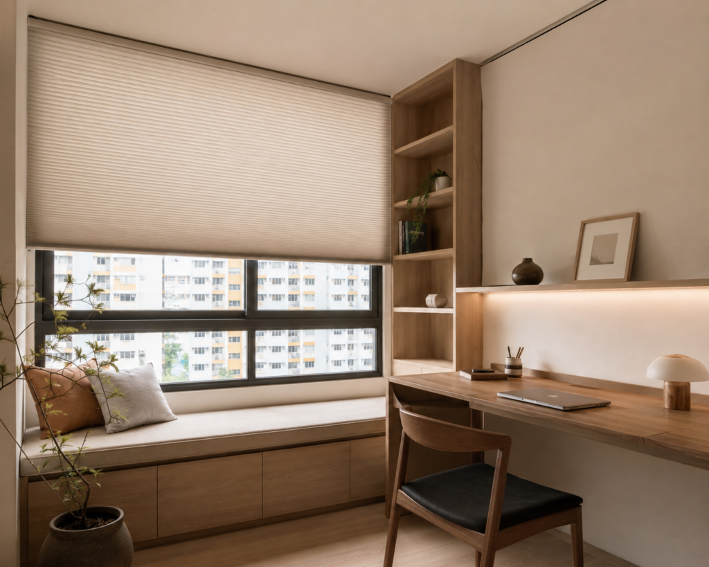 Honeycomb blinds for a study room